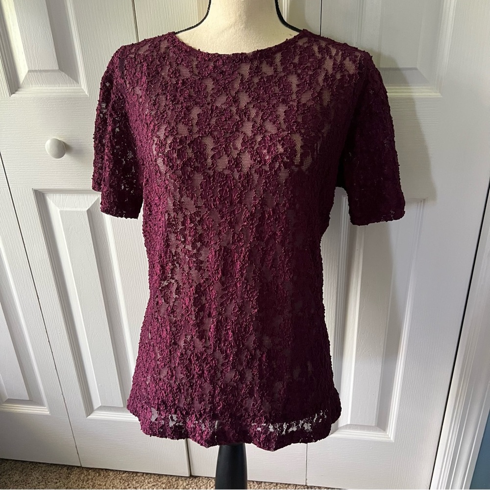Victoria Secret Vintage Crown Gold Label Elegant Lace Burgundy Top Size Large
